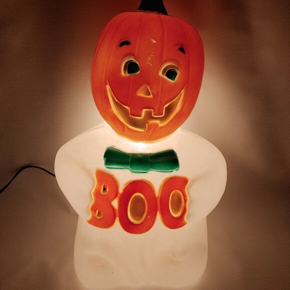 VINTAGE 1993 TPI Pumpkin Blow Mold BOO Made in Canada WORKS - Picture 1 of 11